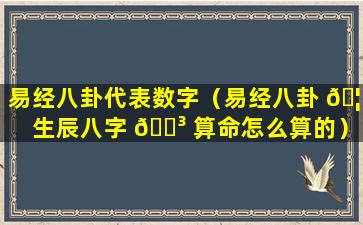 易经八卦代表数字（易经八卦 🦉 生辰八字 🌳 算命怎么算的）